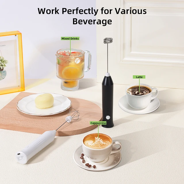 Montalatte wireless ricaricabile a 3 barre Frullatore elettrico portatile Miscelatore elettrico per caffè con USB per caffè Cappuccino Crema 2