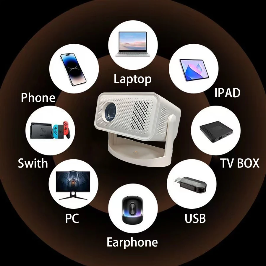 Portable Mini Projector 4K 1080P Full HD 5G WiFi 6 BT5.0 Automatic Horizontal Correction 180 &deg; Rotatable Outdoor Smart Projector