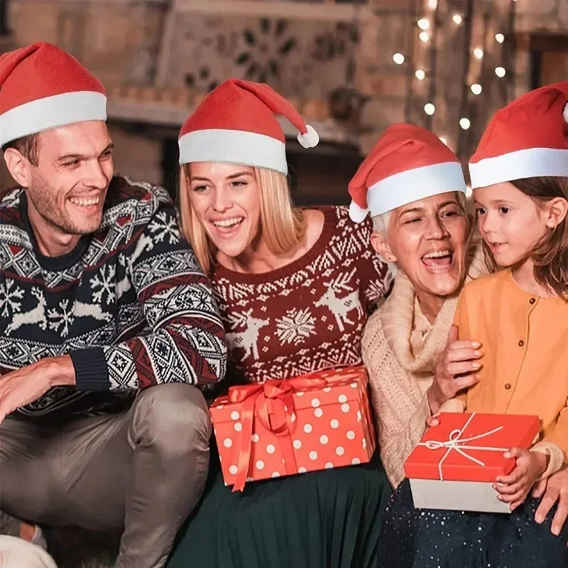 Santa Claus Hats - Red Non-woven Xmas Caps for Adults  Kids Holiday Party Decorations