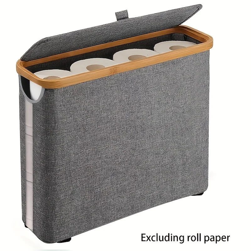 Bohemian Style Bamboo Toilet Paper Holder with Storage Basket,  Collapsible Storage Basket, Laundry Basket, Paper Towel Storage 4