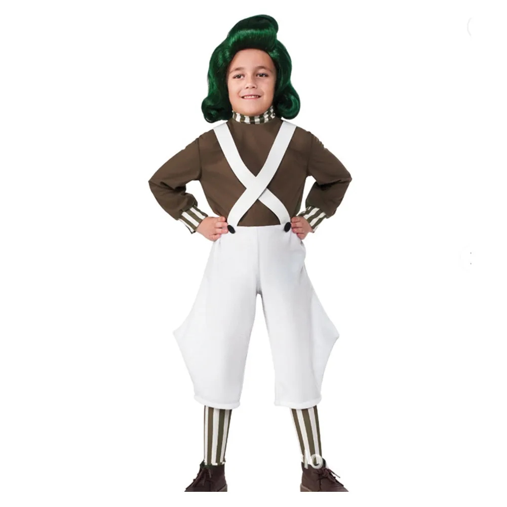 Kids Wonkka Oompa Cosplay Loompa Movie Chocolate Factory Costume Halloween Carnival Disguise Children Suit For Boys Girls