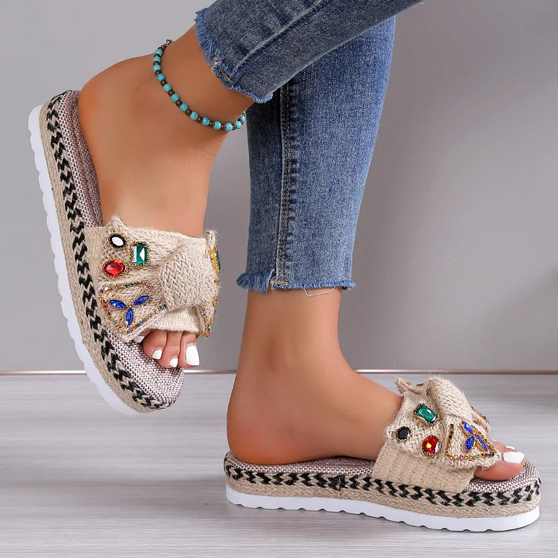 2023 New Women's Slippers Platform Summer Shoes for Women New Beach Casual Heeled Sandals Bohemian Handmade Ladies