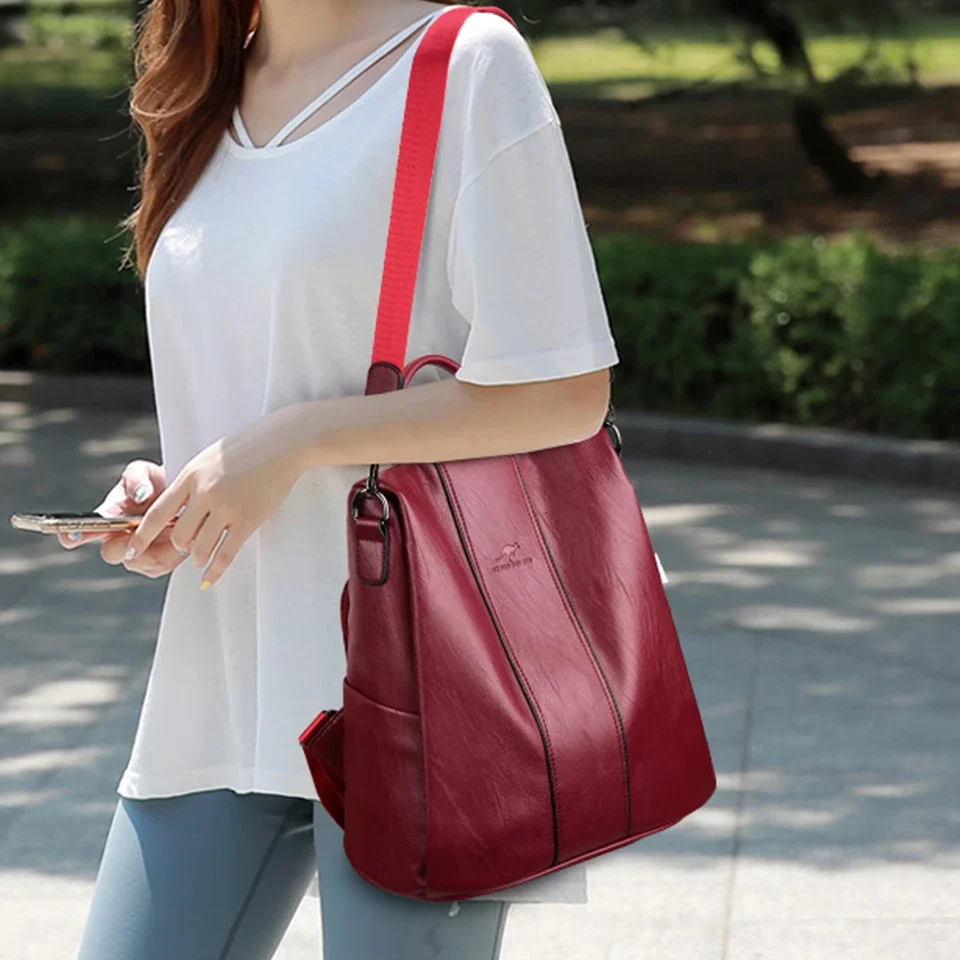 Womens Backpack Anti-theft Leather Vintage Shoulder High Capacity Travel School