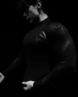 Breathedivinity Compression Long Sleeve Quarter Zip tops Muscle GYM Fitness Mock Neck in Black Wolves Club Y2K 2