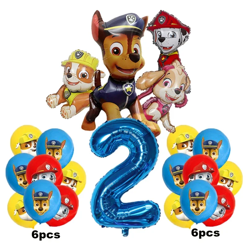 thumbnail image 1 of 17 piezas de dibujos animados PAW Patrol decoración de cumpleaños película de aluminio juego de globos digitales perro Chase Marshall Skye suministros para fiestas infantiles juguetes, 1 of 5