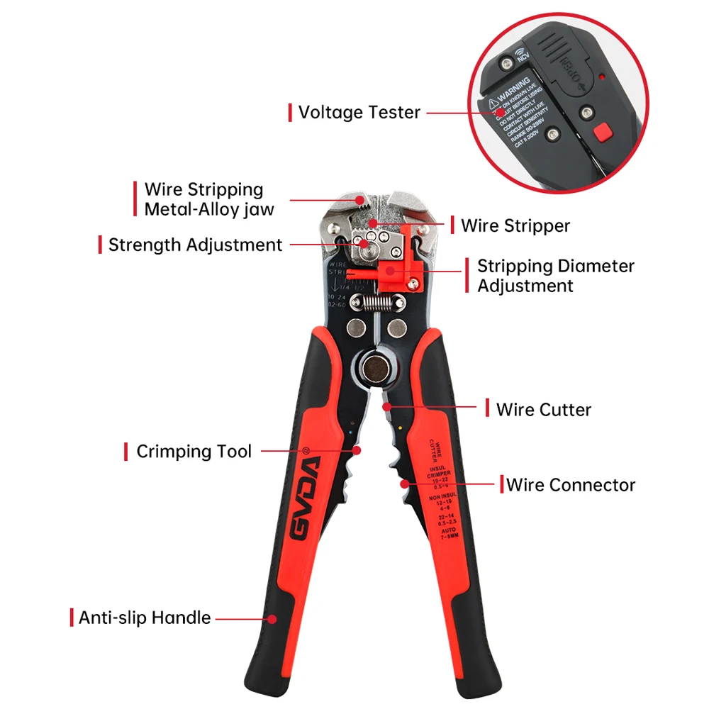 GVDA 4 in 1 Wire Stripper Multifuntion Wire Cutter Cable Cutter Plier Crimper Electrical Stripping Tool NCV Voltage Detector