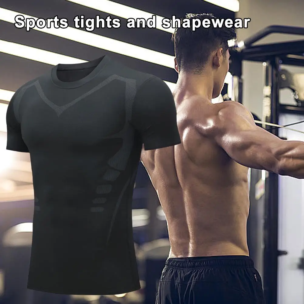 

Мужская компрессионная футболка, мужская летняя спортивная одежда, футболка для бега и сухой носки, футболки, рубашки для спортзала, Спортивная быстроэластичная спортивная одежда X3a6