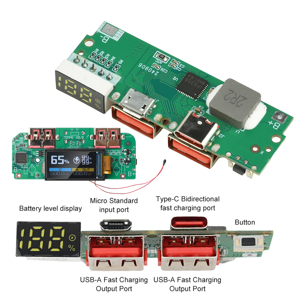 22.5W PD Colorful Display Bidirectional Fast Charger Mobile Power Module Circuit DIY Motherboard 5V 4.5A Type-c USB Interface