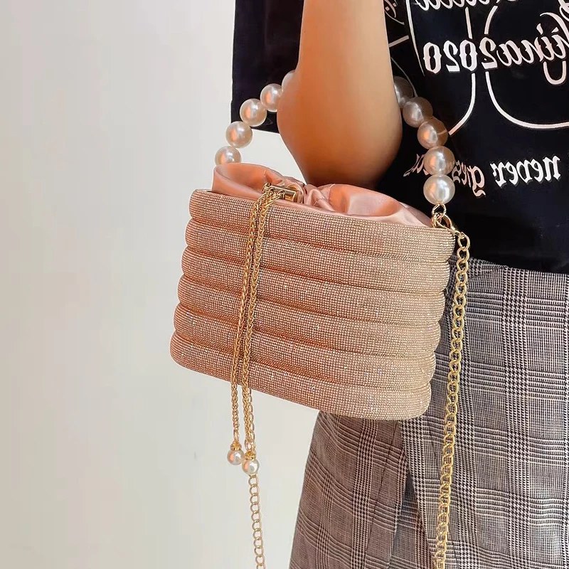 Shiny Mini Evening Bags For Women Luxury Designer Handbags And Bucket Bag  2023 New In Imitation Diamond With Chain Crossbody