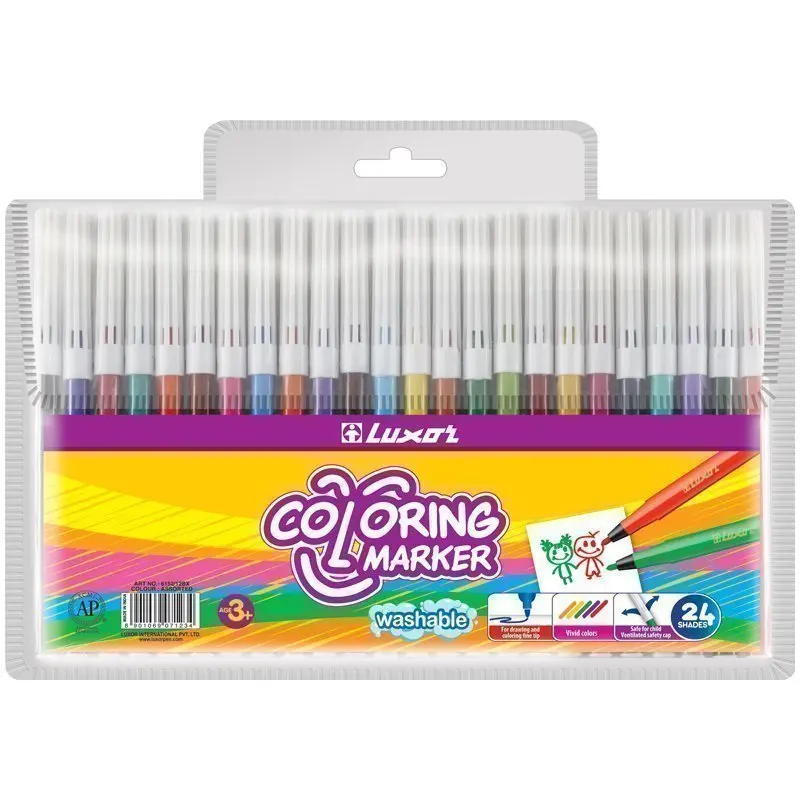 Фломастеры Luxor &quotColoring" 24цв. смываемые ПВХ европодвес | Канцтовары для офиса и