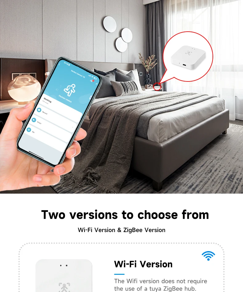 Zigbee WiFi Human Presence Sensor - Smart Home Radar Detector with APP Control