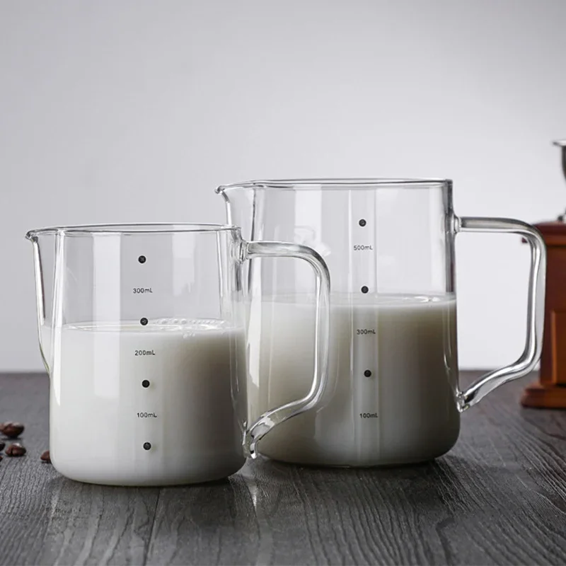 350 600ml Milk Frother Glass Milk Pitcher Barista Espresso Coffee Latte Frothing Pitcher Transparent Coffee Jug with Scale milk frother jug milk frothing jug glass pitcher