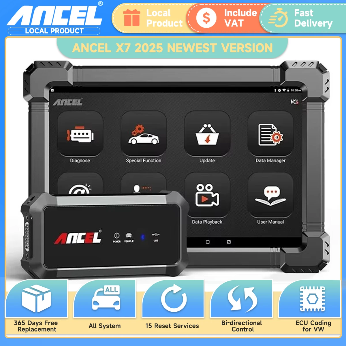 Ancel X7 OBD2 Automotive Scanner Professional OBD Scanner Full System ABS Oil EPB SAS Reset Bluetooth-compatible Diagnostic Tool