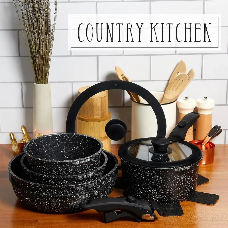 Country Kitchen 16 Piece Pots and Pans Set - Safe Nonstick Ceramic