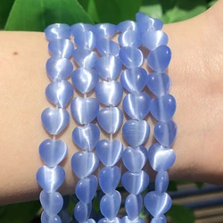 Natural Pink, White, & Blue Cat Eye Round Loose Beads for Jewelry Making - High - Quality Moonstone DIY Bracelet, 15 Strand (Sky Blue)