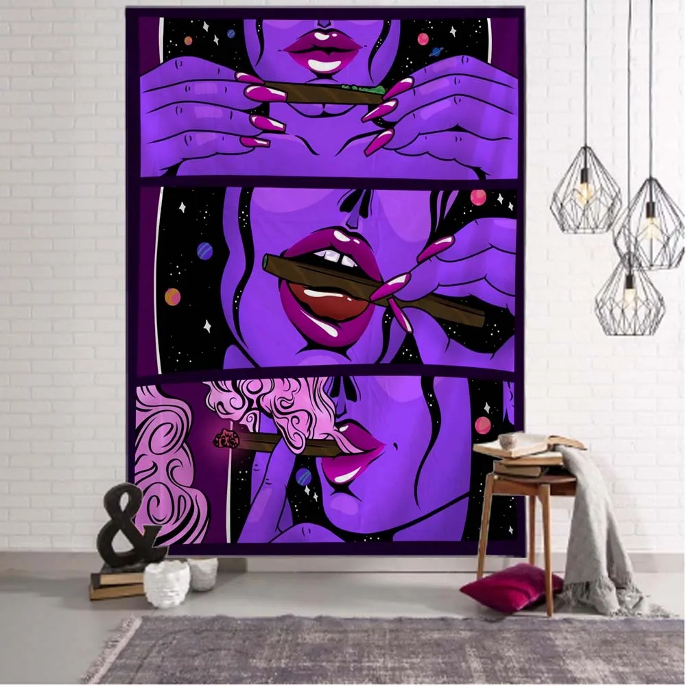 Hippie Wall Big Tapestry Wall Hanging Psychedelic Smoke Cool Girl