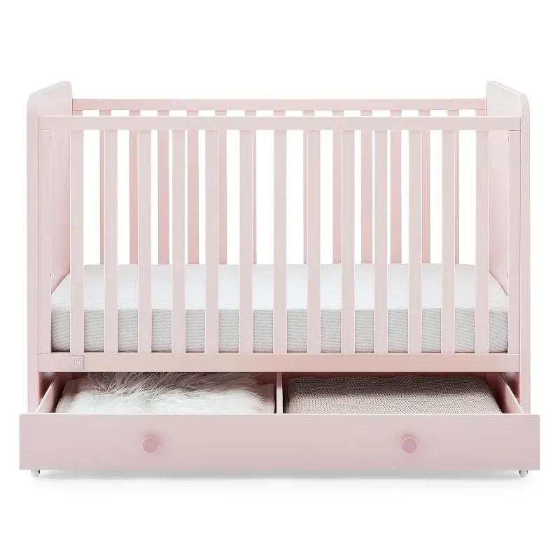 4-in-1 Convertible Crib with Storage Drawer - Greenguard Gold Certified, Blush Pink/Dark Pink 4