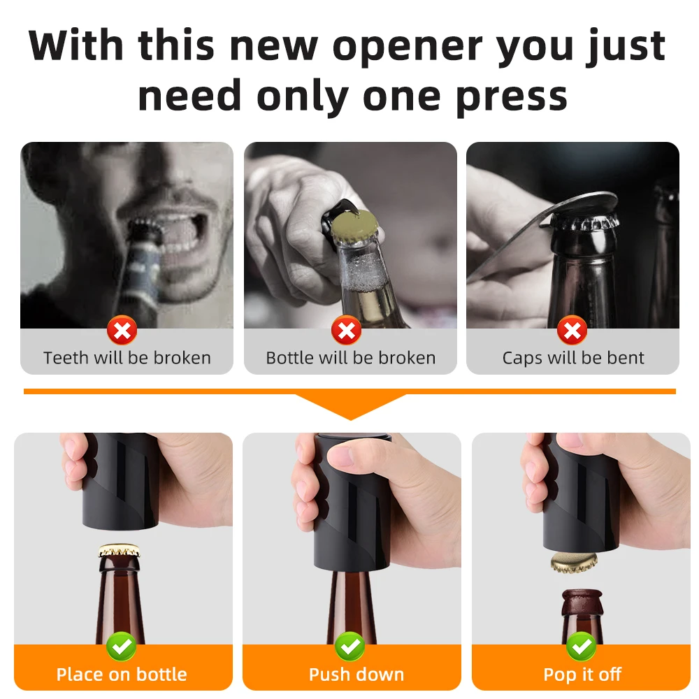 automatic beer bottle opener with magnetic cap catcher