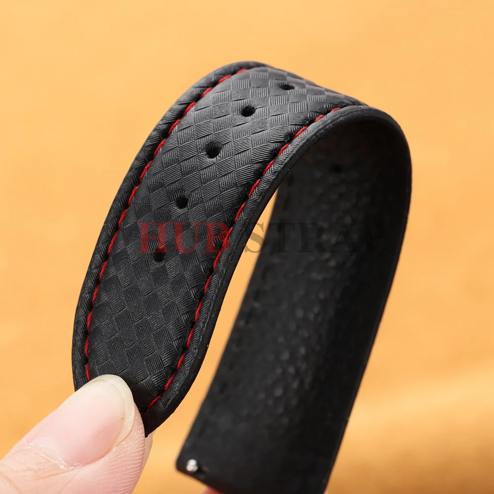 Carbon Fiber Leather Watch Band with Quick Release - Premium 20mm/22mm Strap