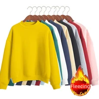 Christmas Fleecing Half High Neck Long Sleeve Preppy Casual Top Women Clothing Autumn Winter Solid Simple Pink Sweatshirts Basic 1