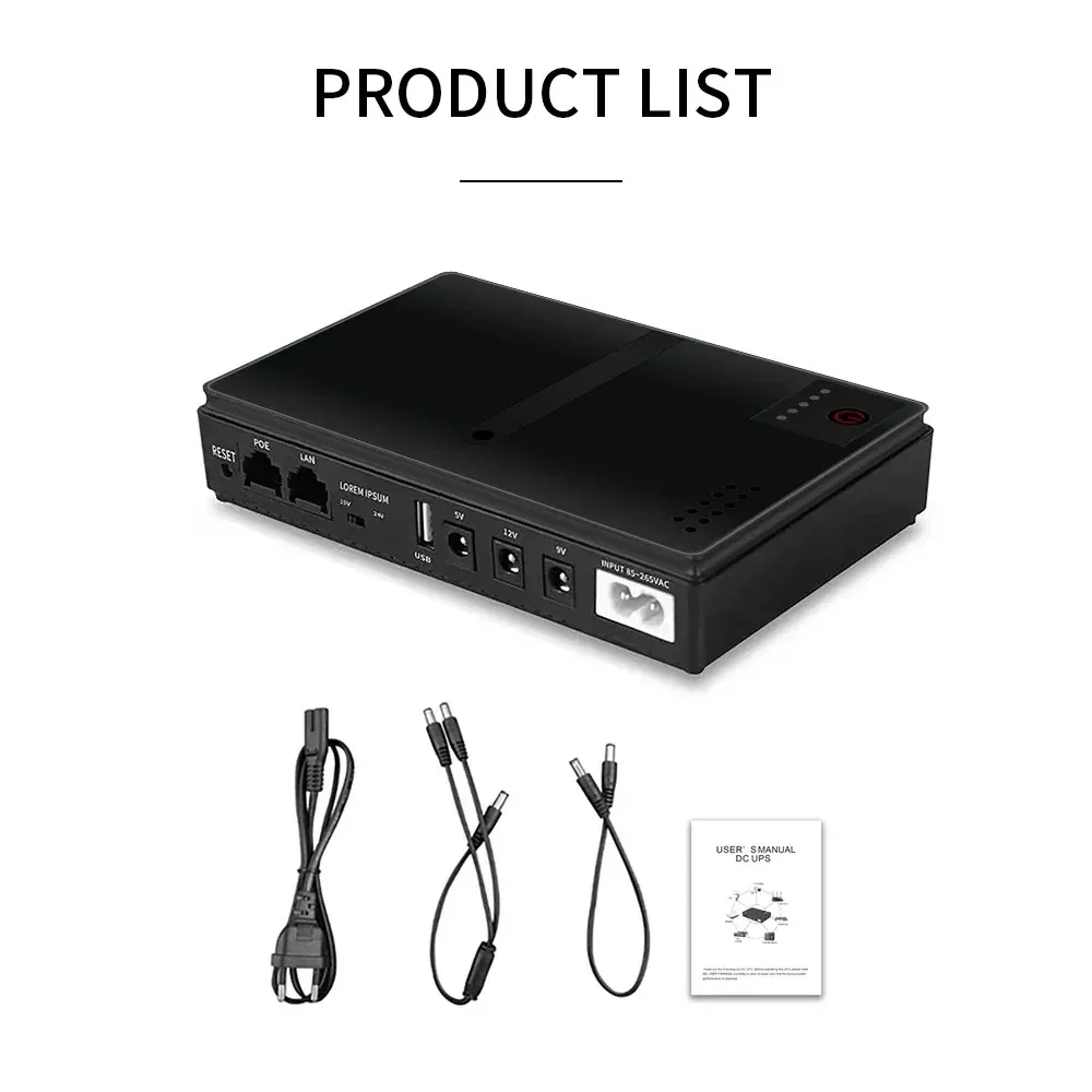 DC 18W 5V/9V/12V 1A USB 5V 2A Mini Portable Multi-Purpose 10400mAh UPS Power Backup Adapter for WiFi Router