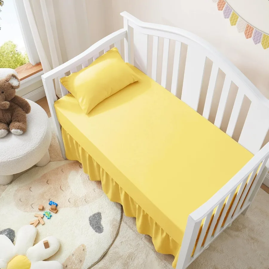 Yellow Crib Skirt Bed Sheet Set with Ruffle