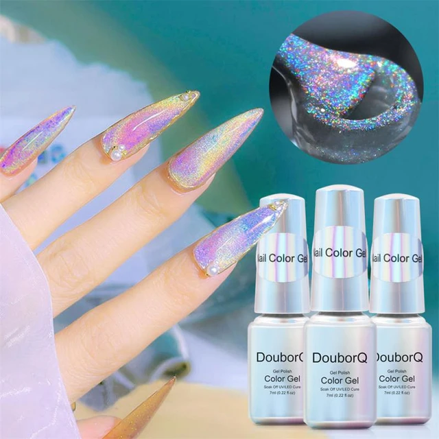 Universal Rainbow Cat Eye Gel Polish Holographic Cat Eye Nail Polish Glitter Nail Gel Polish Varnish Nail Art Nail Salon Manicure 1 Bottle 7ml Glass A