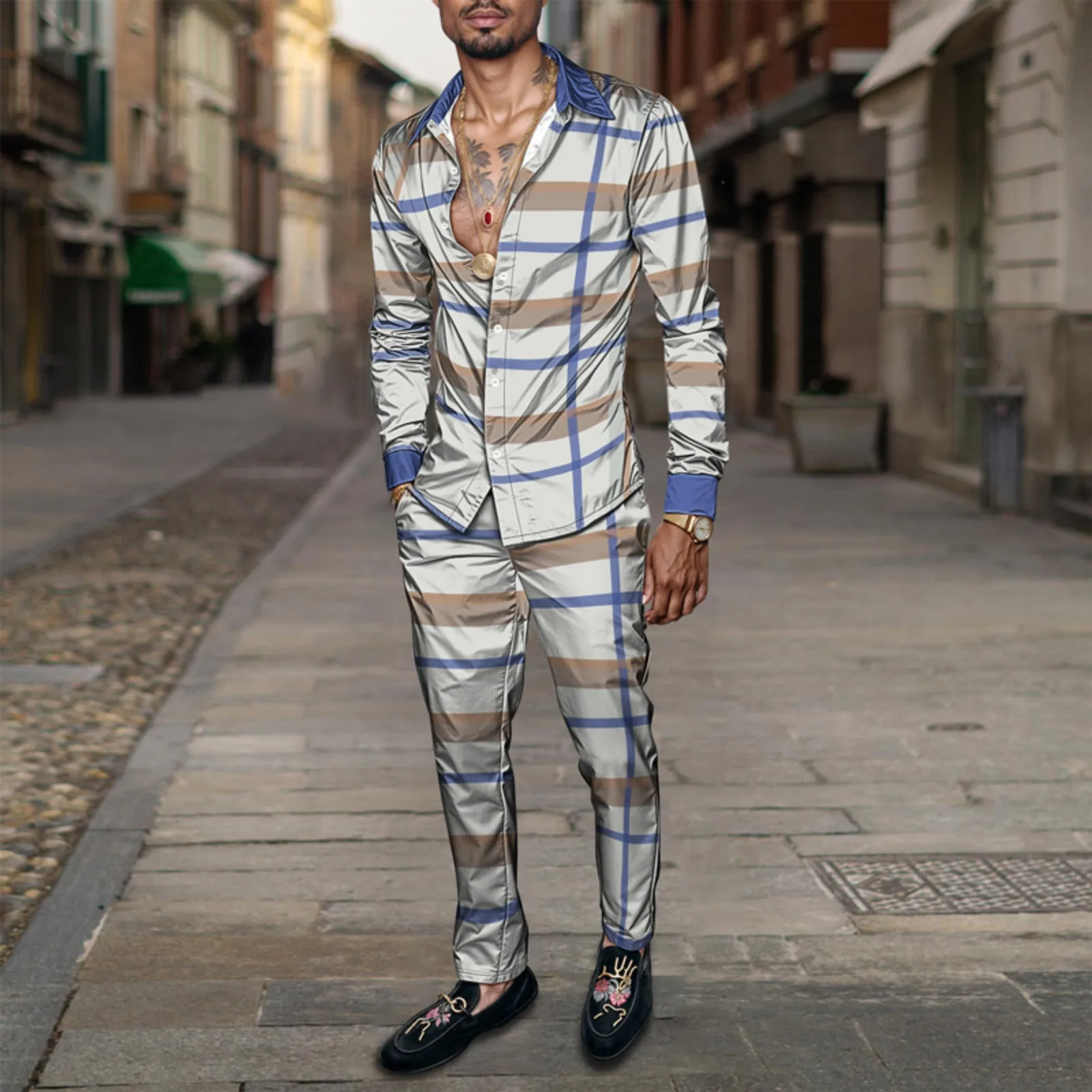 Set di camicie da uomo primavera estate 2025, stampate, alla moda, semplici, in due pezzi, a maniche lunghe, stile urbano di alta qualità_voghion.com