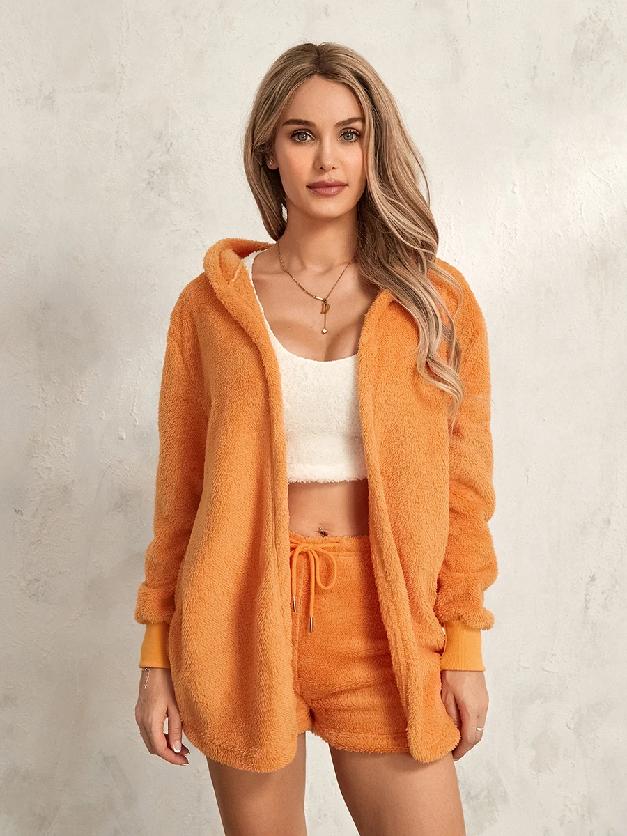 

Женские наряды из 3 предметов, плюшевая пушистая Пижама, комплект домашней одежды, толстовки с длинным рукавом, кардиган, майки, шорты, одежда для сна, мужские костюмы