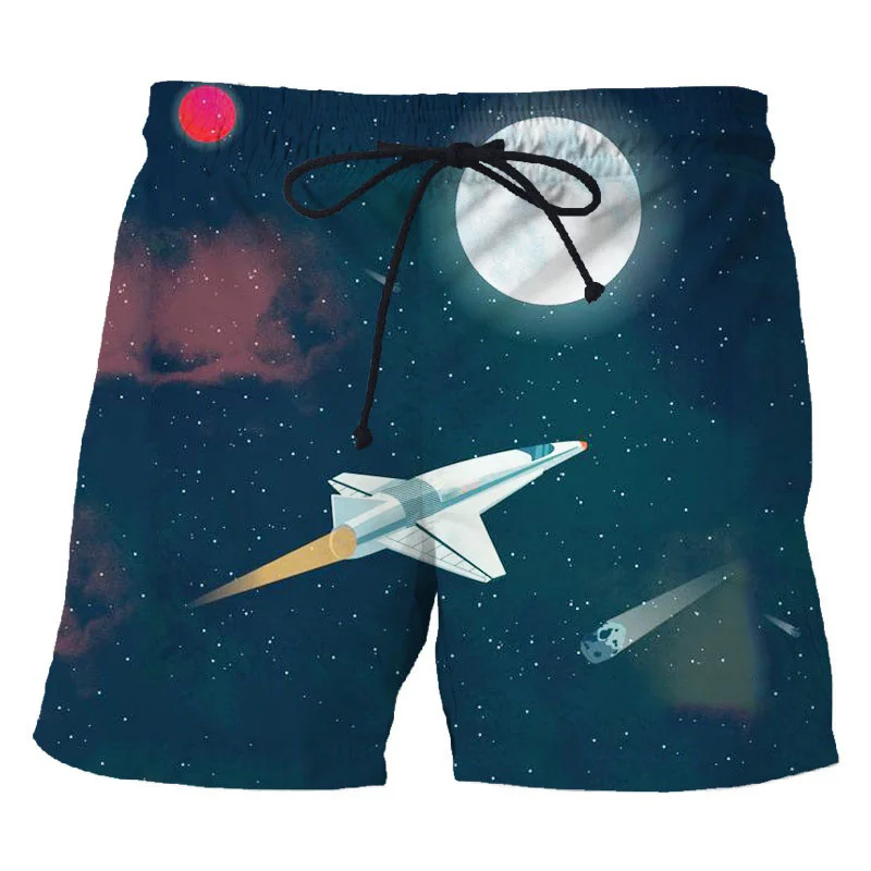 

Trendy 3D Print Men's Rocket Spaceship Beach Shorts Quick Dry Summer Swim Trunks Sports Shorts Plus Size Surf Board Shorts