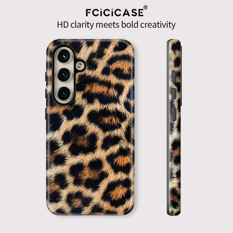 Leopard Print Shockproof Phone Case with Soft Rubber Frame and Acrylic Cover