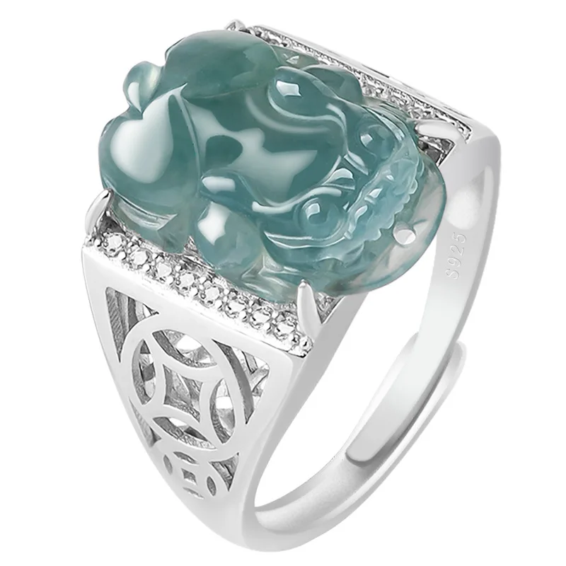 

Burma Jade Pixiu Ring S925 Sterling Silver Myanmar Jadeite With Certificate Lucky Feng Shui Pixiu Wealth And Protection Rings