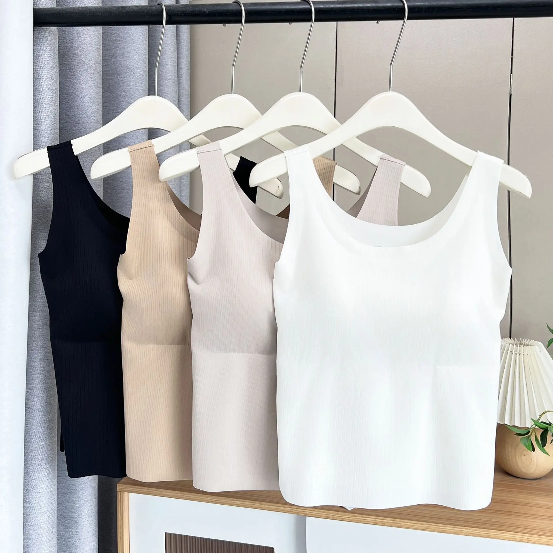 Ice Silk Seamless Wide Shoulder Plus Size Tank Top Summer New Style Sleeveless With Chest Pad And Base Vest 128