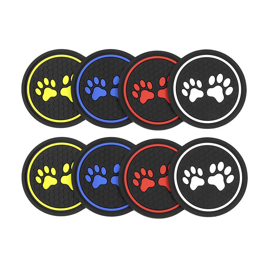 2Pcs Car Coaster Pads Non-slip Water Cup Pad Cat paw footprint Rubber Mat for Bottle Holder