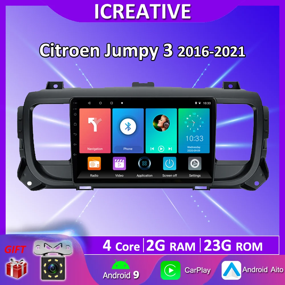 Autoradio Android 9" Pour Peugeot Expert/Toyota Proace/Citroën Jumpy 3 (2016-2021) - 6Go/128Go, CarPlay/Android Auto Sans Fil, GPS, DSP