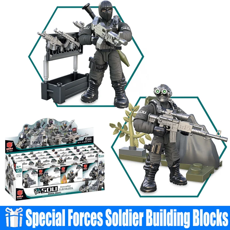 군사 특수 부대 군인 피규어 빌딩 블록, 육군 세계 대전 WW2 SWAT MOC 벽돌, 어린이 선물