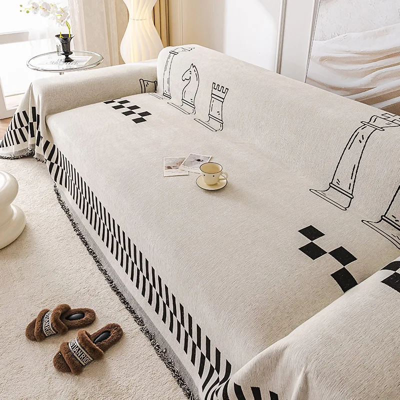 

Chess Pattern Sofa Cover Pet Couch Cover Skin Friendly Chenille Sofa Towel Dust Proof Cat Scratching Living Room Sofa Blanket