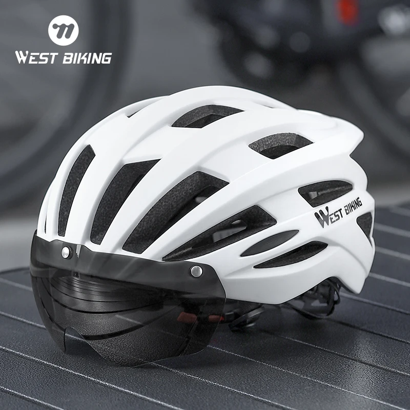 WEST BIKING Cycling Helmet With LED Light Goggles Photochromic Lens For Bicycle Motorcycle