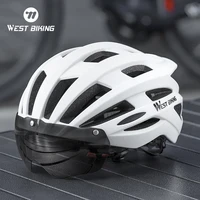 WEST BIKING Cycling Helmet With LED Light Goggles Photochromic Lens Bicycle Helmet Men Safe Cap MTB Road Bike Motorcycle Helmet 1