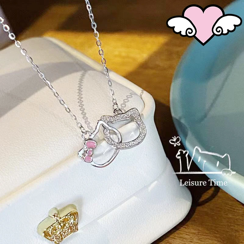 

Sanrioed Kawaii Hello Kitty цепочка до ключиц Y2K Kt ожерелье Аниме ювелирные изделия подвеска Милая Студенческая подруга подарок на день рождения
