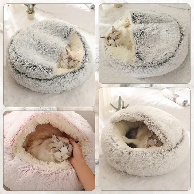 Cat Bed Pet Mattress Warm Soft Plush Pet Bed with Cover Round  Cat Dog  Sleeping Nest Cave for Small Dogs kitten 3
