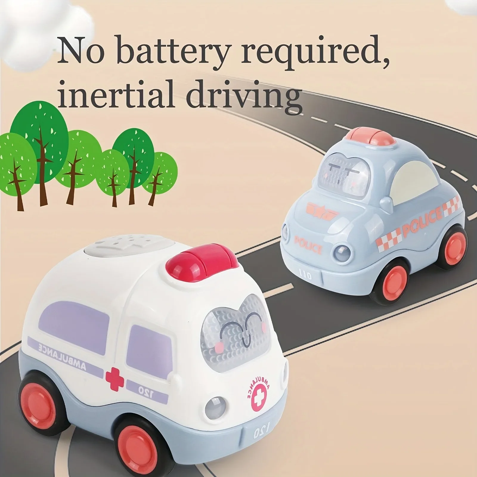 Pull Back Vehicle Toy Toddlers Cars with Lights & Sound, Police Car, Ambulance, Fire Truck, Taxi Birthday Party Gifts Toy - 5