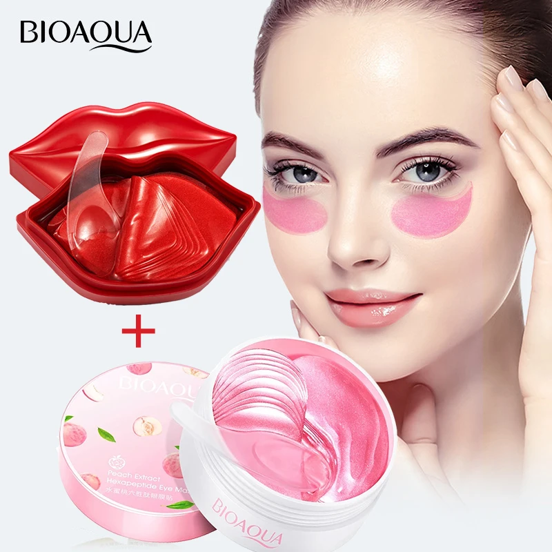 

20pcs Cherry Hydrating Serum Lip Mask and Collagen 60Pcs Eye Patches Anti-Drying Moisturizing Lightening Nourishing Skin Care