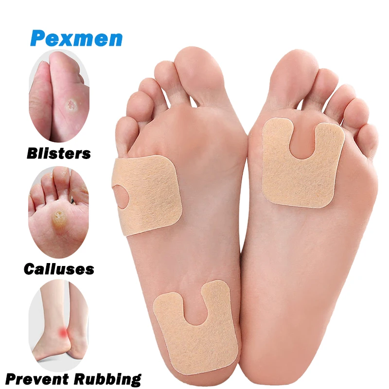 Pexmen 4Pcs/Sheet U-Shaped Felt Callus Pads from Calluses Rubbing on Shoes Reduce Foot and Heel Pain Self-Stick Pedi Cushions