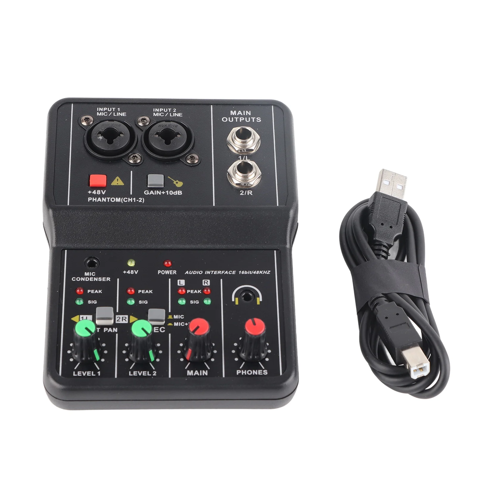 2 채널 오디오 믹서 USB 48V 팬텀 파워 컴팩트 사운드 믹싱 콘솔, 음악 녹음 홈 가라오케 인터넷 가라오케, 신제품
