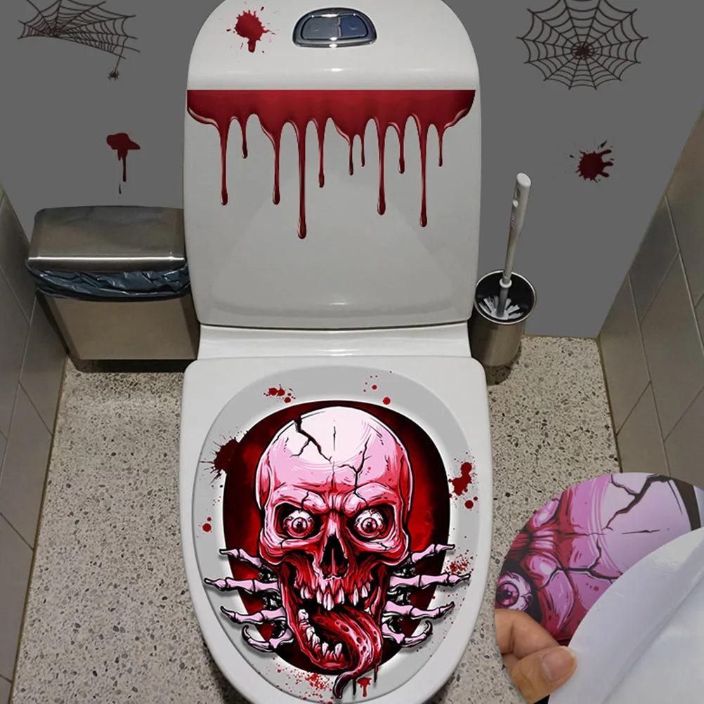 

Blood Stain Toilet Sticker Halloween Bloody Skull Stickers Happy Day Themed Seat