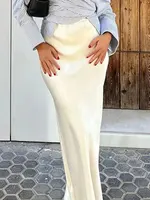 HH Women Elegant Solid Satin Long Skirt Chic Y2K High Waist Slim Skirts Female Fashion Silk Texture Ladies Tight Midi Skirt - Image 3