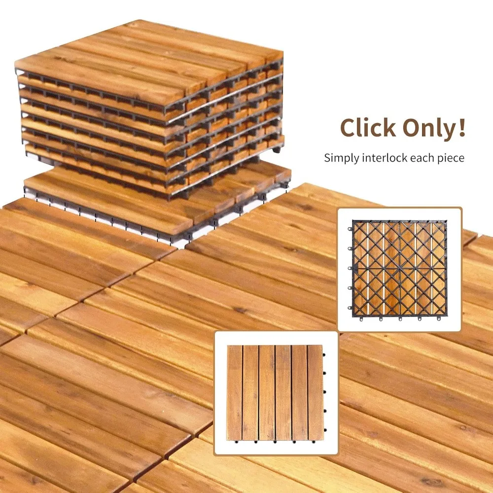 27 PCS Interlocking Patio Deck Tiles,12 x 12in Hardwood Floor Tiles, Tools Free Assembly, 27 sq. Ft Wood Composite Deck Flooring