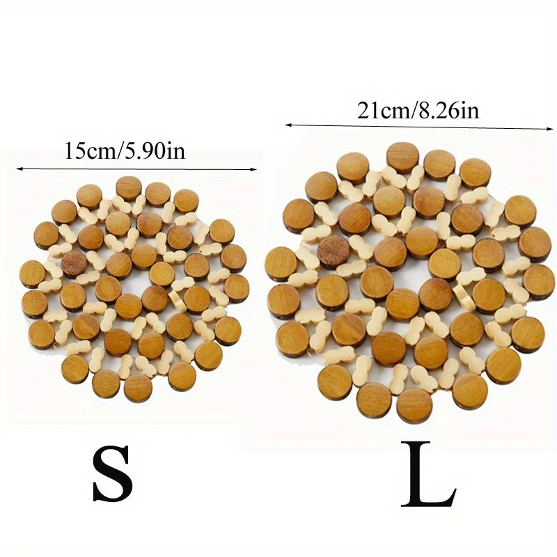 Bamboo Heat Insulation Coasters and Pot Holders with Hollow Design Non-Slip Placemats for Dining Table Wooden Kitchen Decor