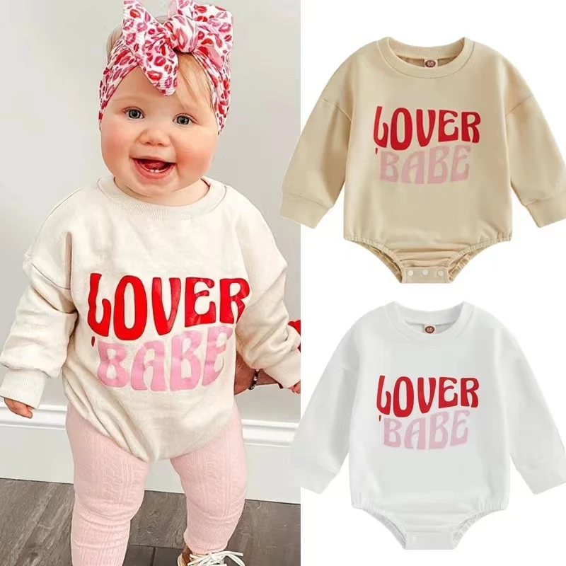 

Newborn Baby Girl Boy Valentine's Day Outfit Lover Babe Crewneck Sweatshirt Bodysuits Long Sleeve Romper Playsuits Clothes